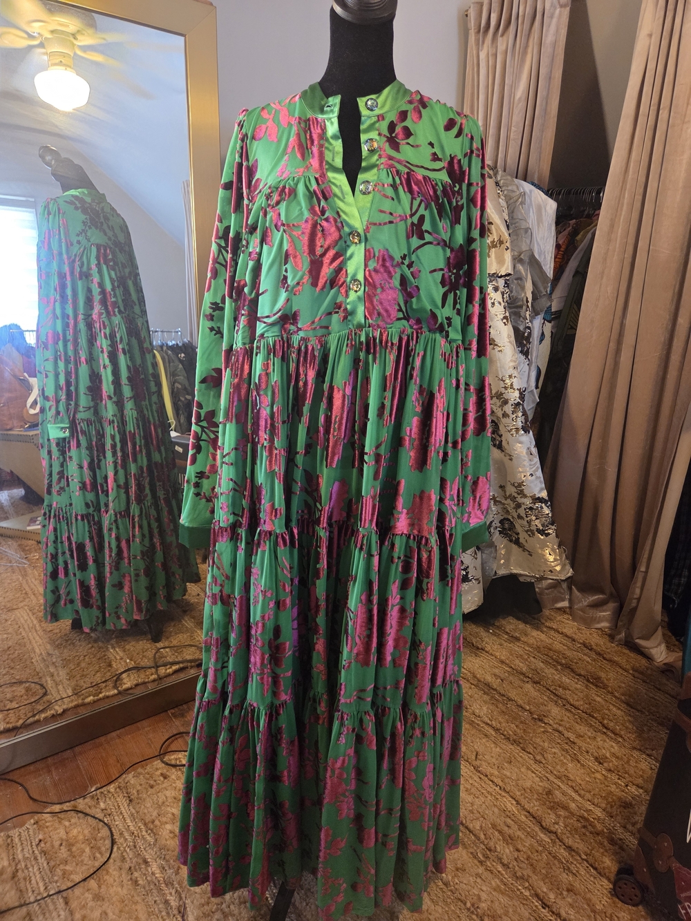 Emerald Green + Fuchsia Maxi Dress - Women's Maxi Dress w/Pockets
